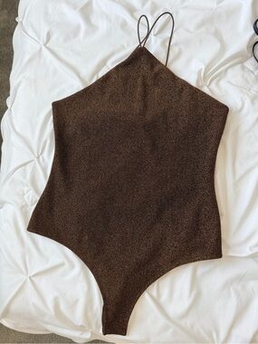 H&M Brown Shimmer Halter Bodysuit